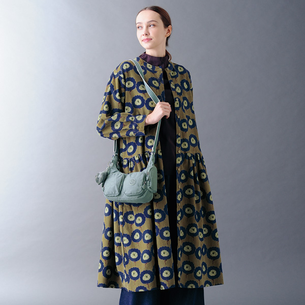 コーデュロイフラワープリント前開きワンピース