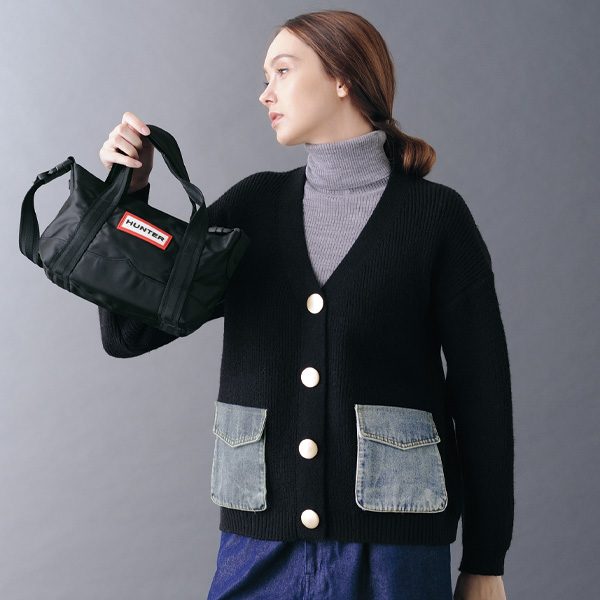 ニット×デニムコンビカーディガン