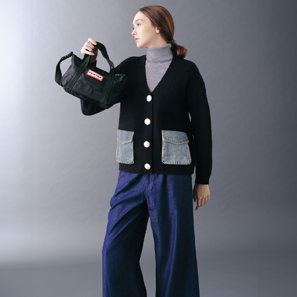ニット×デニムコンビカーディガン