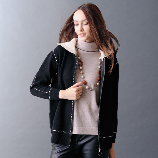 フード付ニットブルゾン