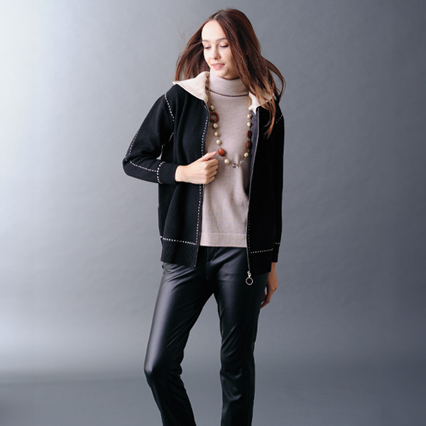 フード付ニットブルゾン