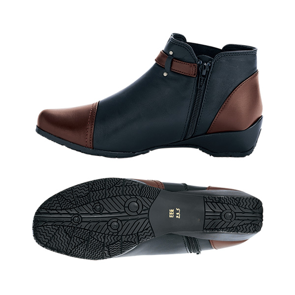 ベルトデザイン山羊革ショートブーツ