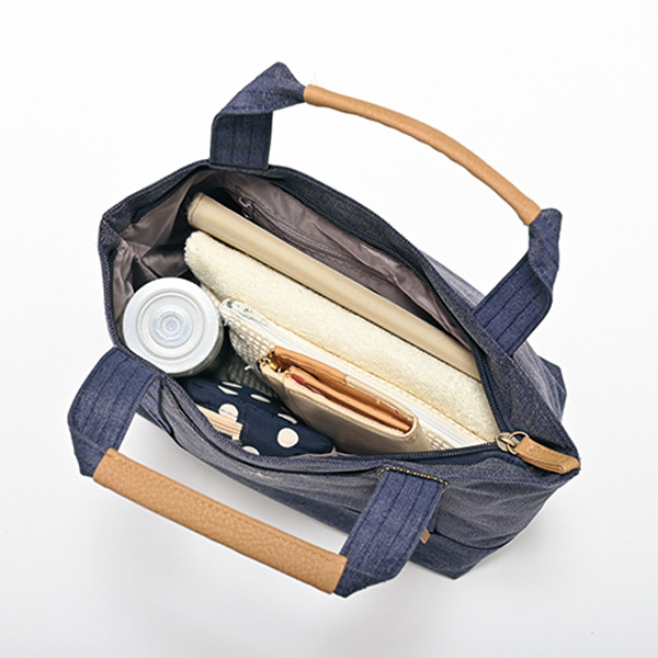 配色タッセル付デニム調手提げバッグ