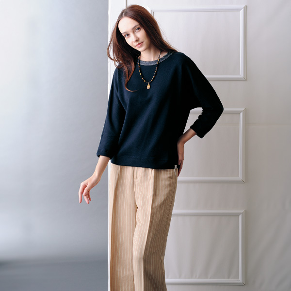 裏毛配色ドルマンプルオーバー