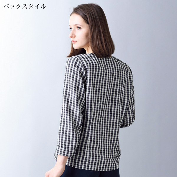 シルク混先染めノーカラージャケット 大きいサイズ M L LL 3L