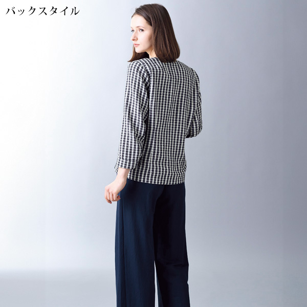 シルク混先染めノーカラージャケット 大きいサイズ M L LL 3L