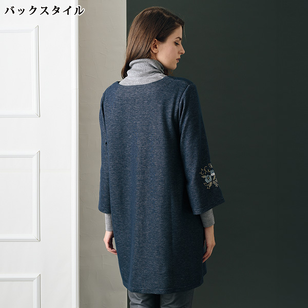 デニム調ニット袖刺しゅうチュニック 大きいサイズ M L LL 3L