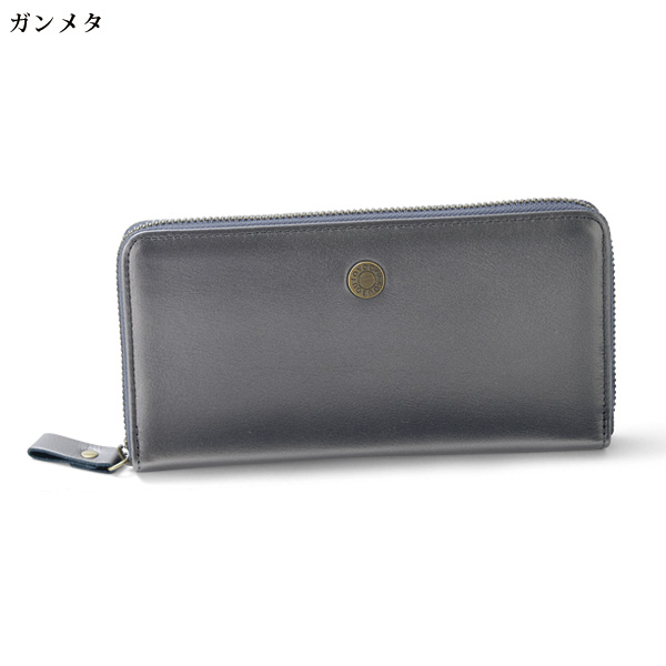 富岡工房 抗菌・抗ウイルス加工牛革コインが分けられるラウンド長財布