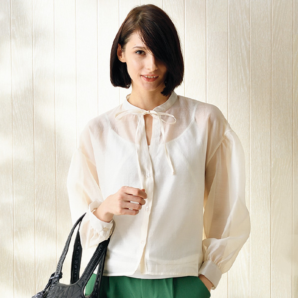 オーガンジー軽やかリボンブラウス