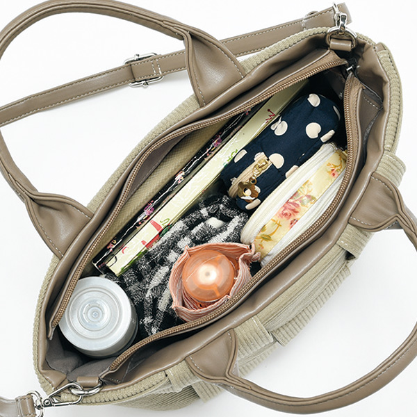 コーデュロイ格子組み2WAYバッグ