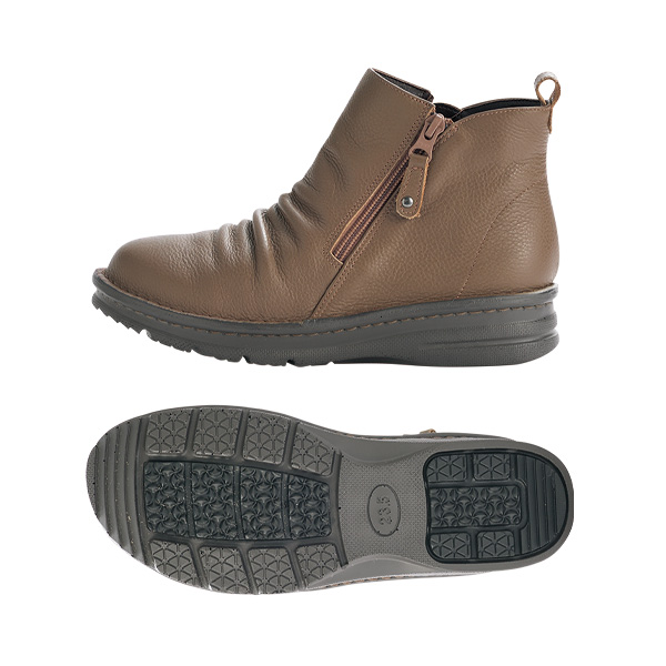 牛革シャーリングサイドファスナーショートブーツ