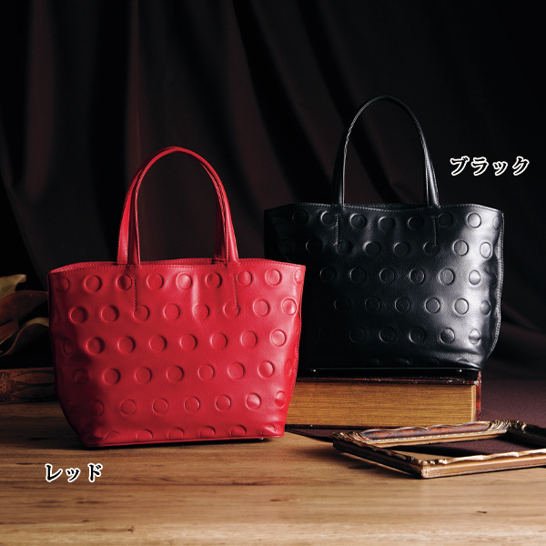 山羊革ドット型押し手提げバッグ