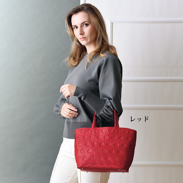 山羊革ドット型押し手提げバッグ