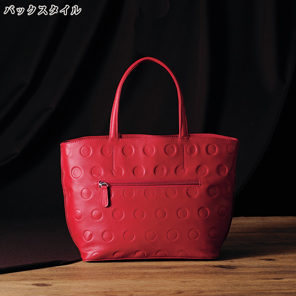 山羊革ドット型押し手提げバッグ