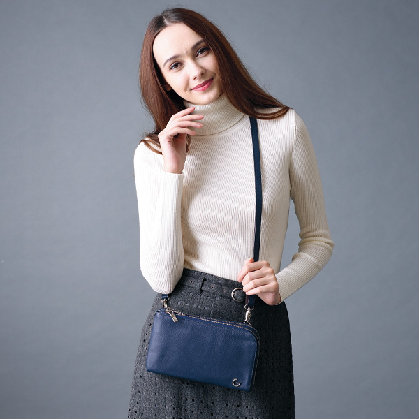 グレ 牛革ダブルファスナーショルダーバッグ GRES