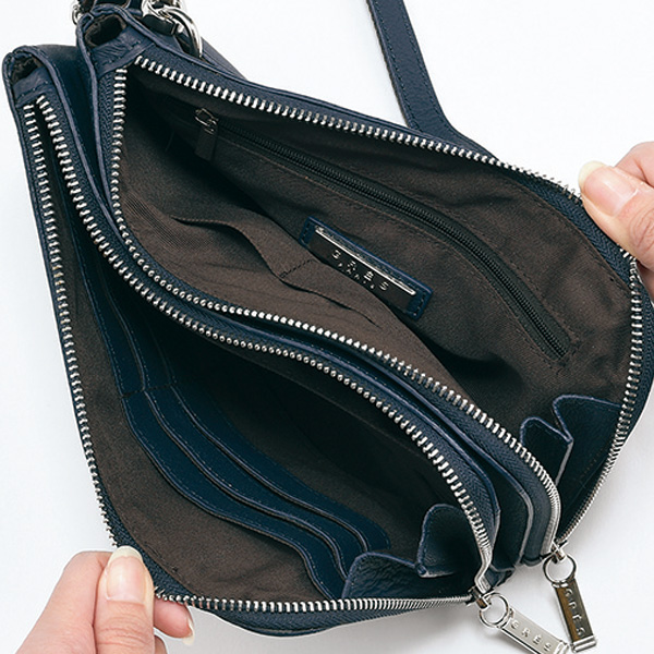 グレ 牛革ダブルファスナーショルダーバッグ GRES