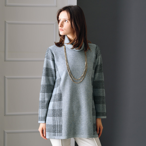 チェック柄ニットチュニック