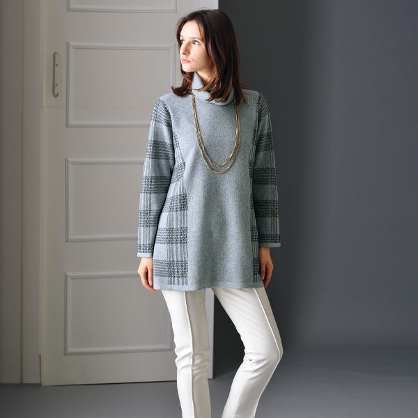 チェック柄ニットチュニック