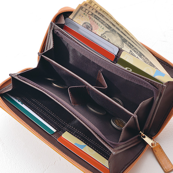牛革プルアップレザーコインが分けられる長財布