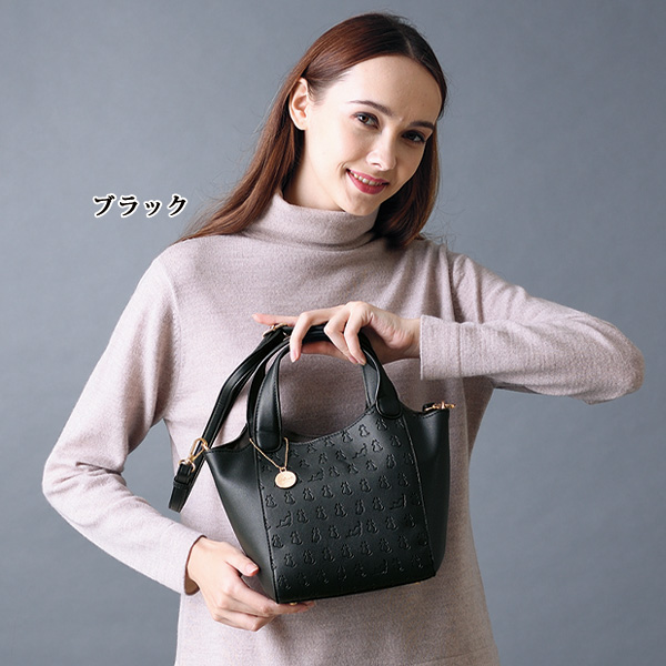 ネコ柄型押し2WAY手提げバッグ