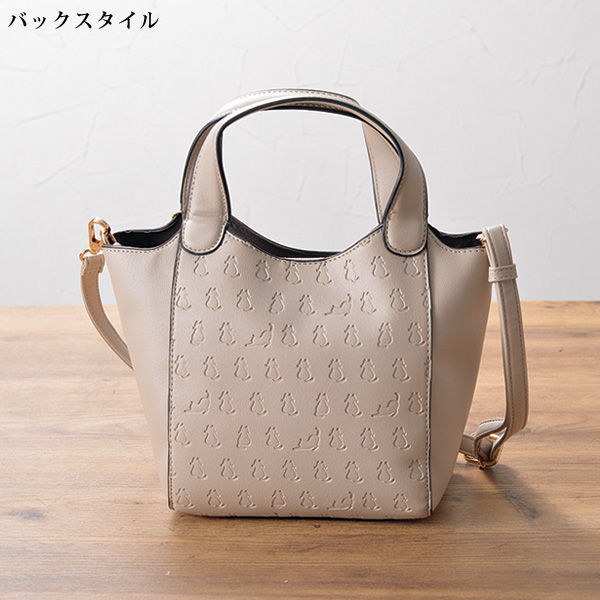 ネコ柄型押し2WAY手提げバッグ