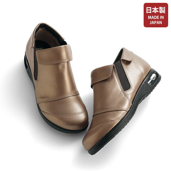 牛革メタリック調足型切替ブーツ