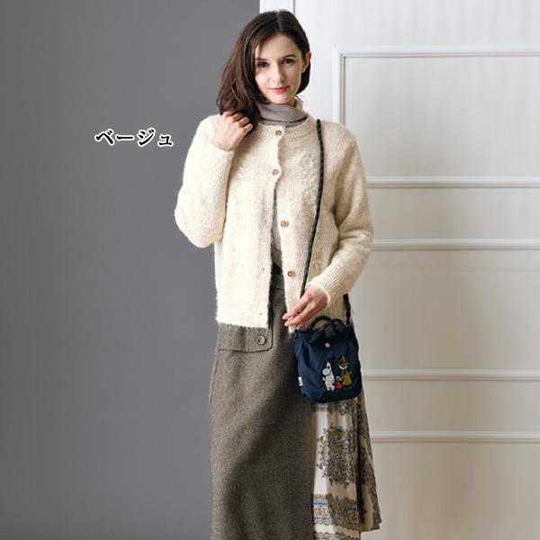 刺しゅう入り丸首ニットカーディガン