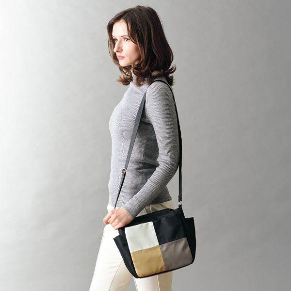 カラーブロックはっ水素材ショルダーバッグ