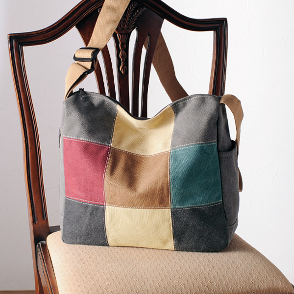 キャンバスカラーブロックショルダーバッグ