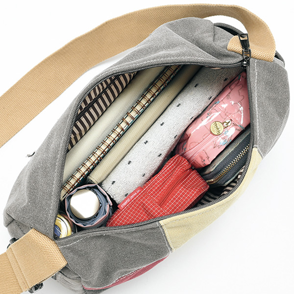 キャンバスカラーブロックショルダーバッグ