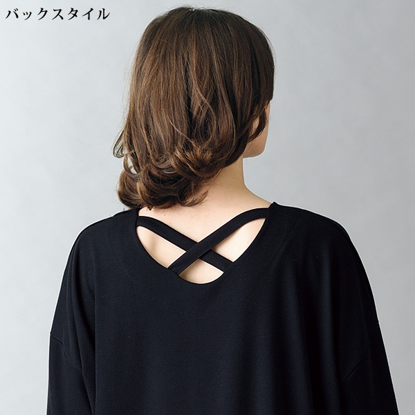 クロスバックパフスリーブゆったりワンピース