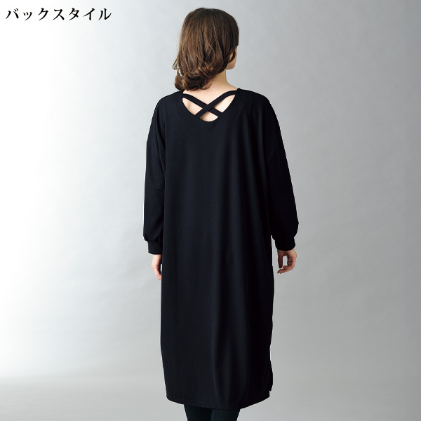 クロスバックパフスリーブゆったりワンピース