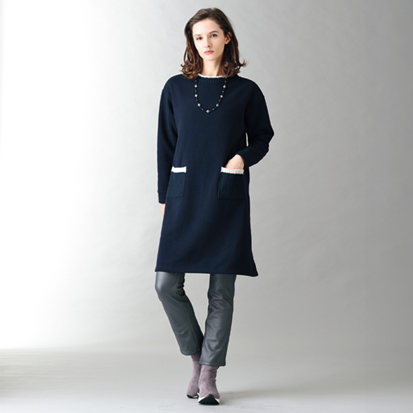 ニット切り替え配色ワンピース