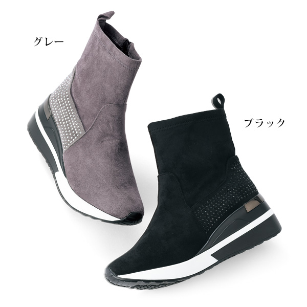ビジュー使い厚底ショートブーツ
