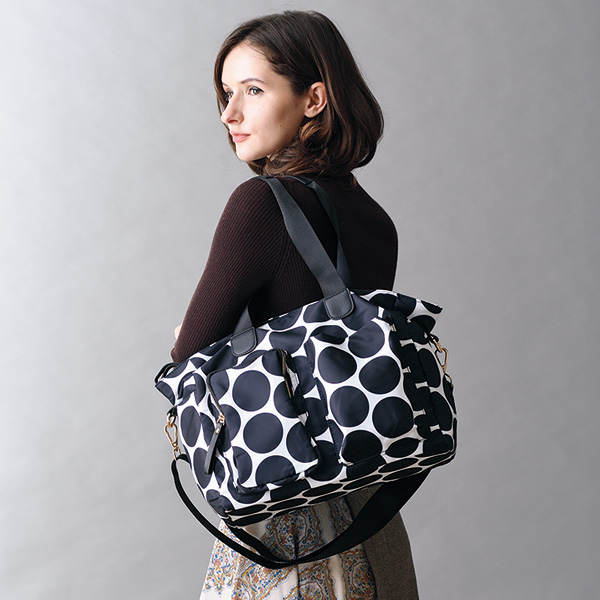 モノトーンドット柄 2WAYボストンバッグ