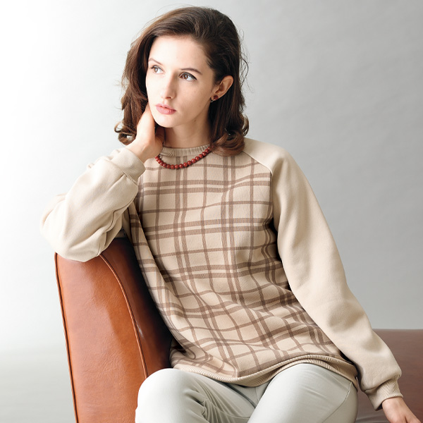 チェック柄切替 裏起毛プルオーバー