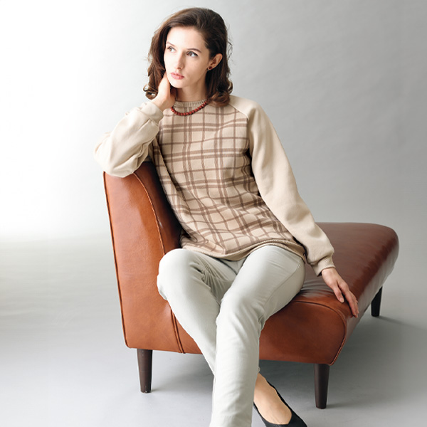 チェック柄切替 裏起毛プルオーバー