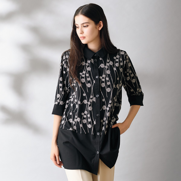 花モチーフ前開きブラウス