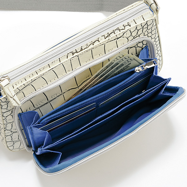 クロコ型押し目地染めお財布機能付き2WAYショルダーバッグ