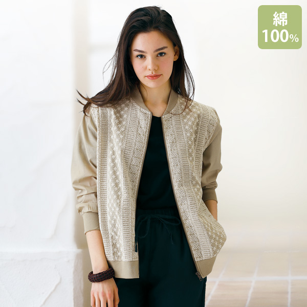 綿レース切替ブルゾン