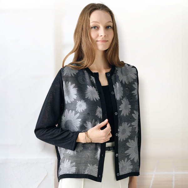 花柄切替えカーディガン