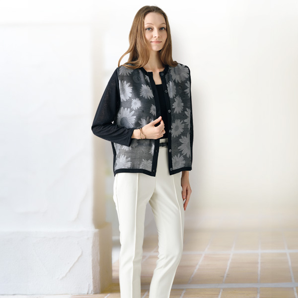 花柄切替えカーディガン