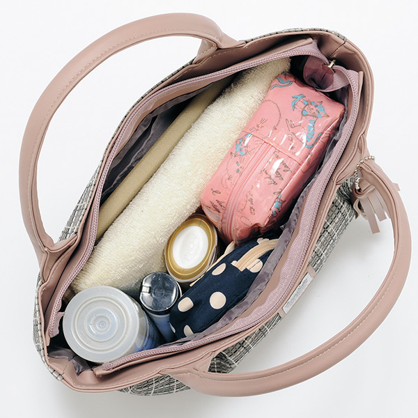 チェック柄配色手提げバッグ