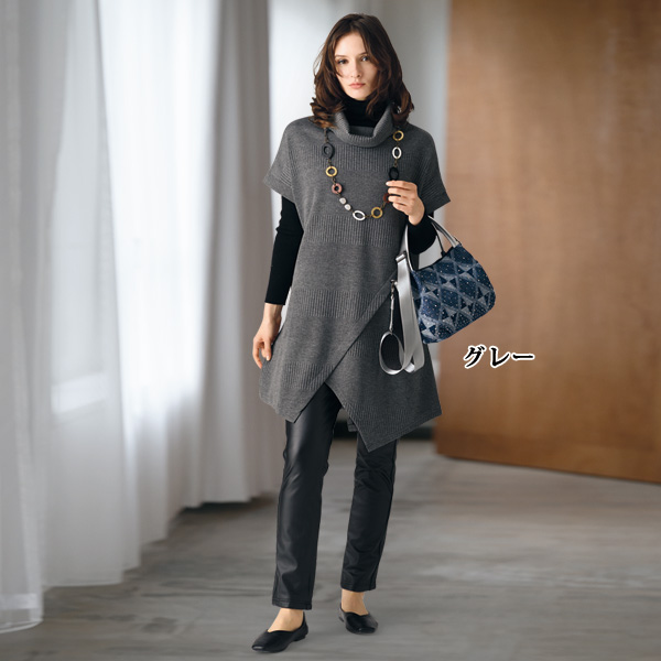 斜め切替ジャカード織チュニックワンピース