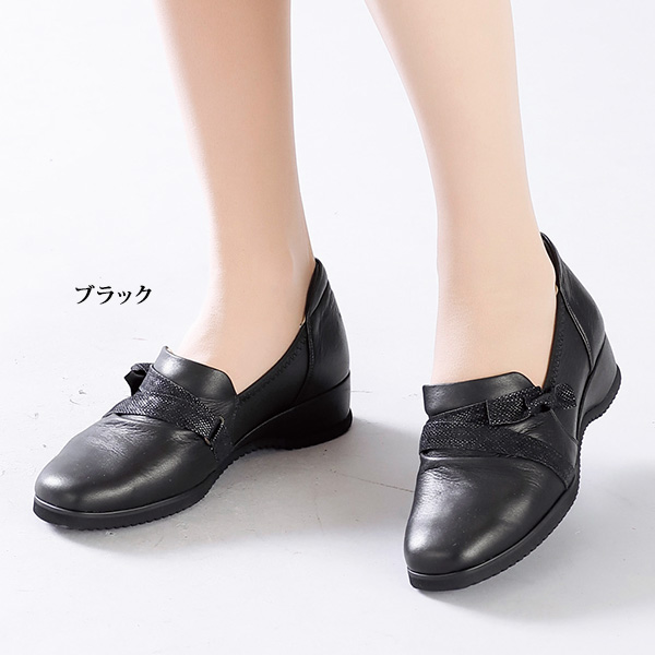 ソウシュンデセブン マシュマロ龍野レザーのかくれコンフォートリボンシューズ