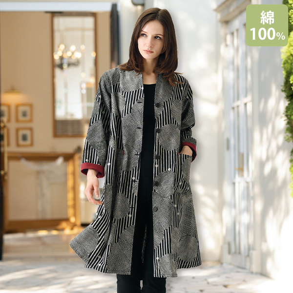 ドットサークルアートプリントロングジャケット