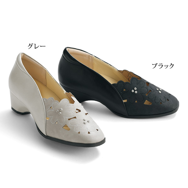 ビジュー使い花モチーフパンプス