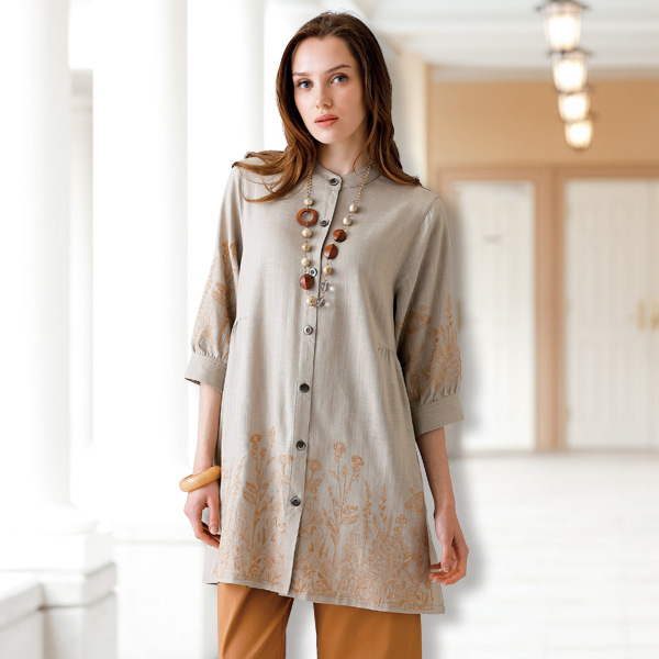 刺しゅう使い麻レーヨン混ジャケット