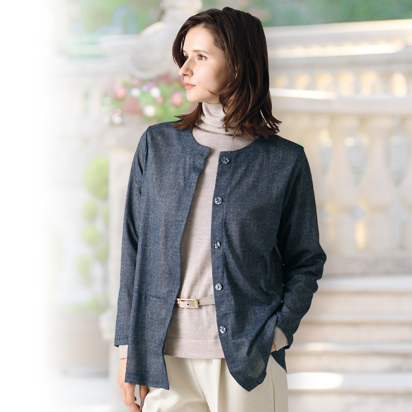 デニム調カーディガン