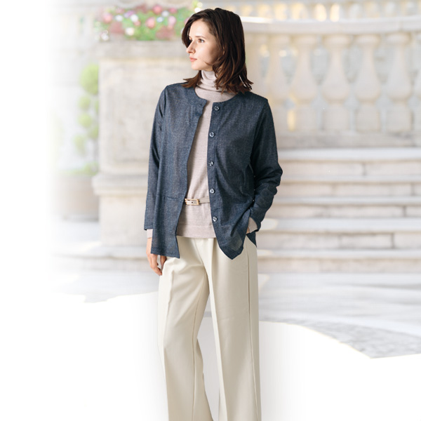 デニム調カーディガン